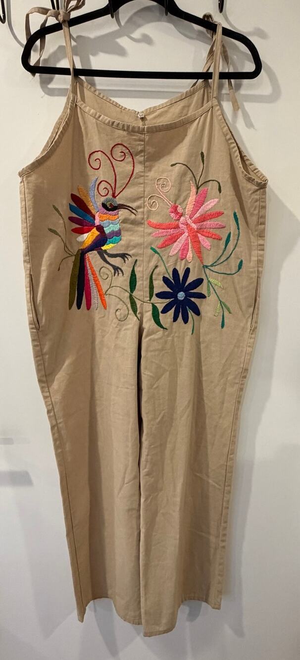Embroidered Jumpsuit Floral Birds Womens small Folk Tenango Inspired